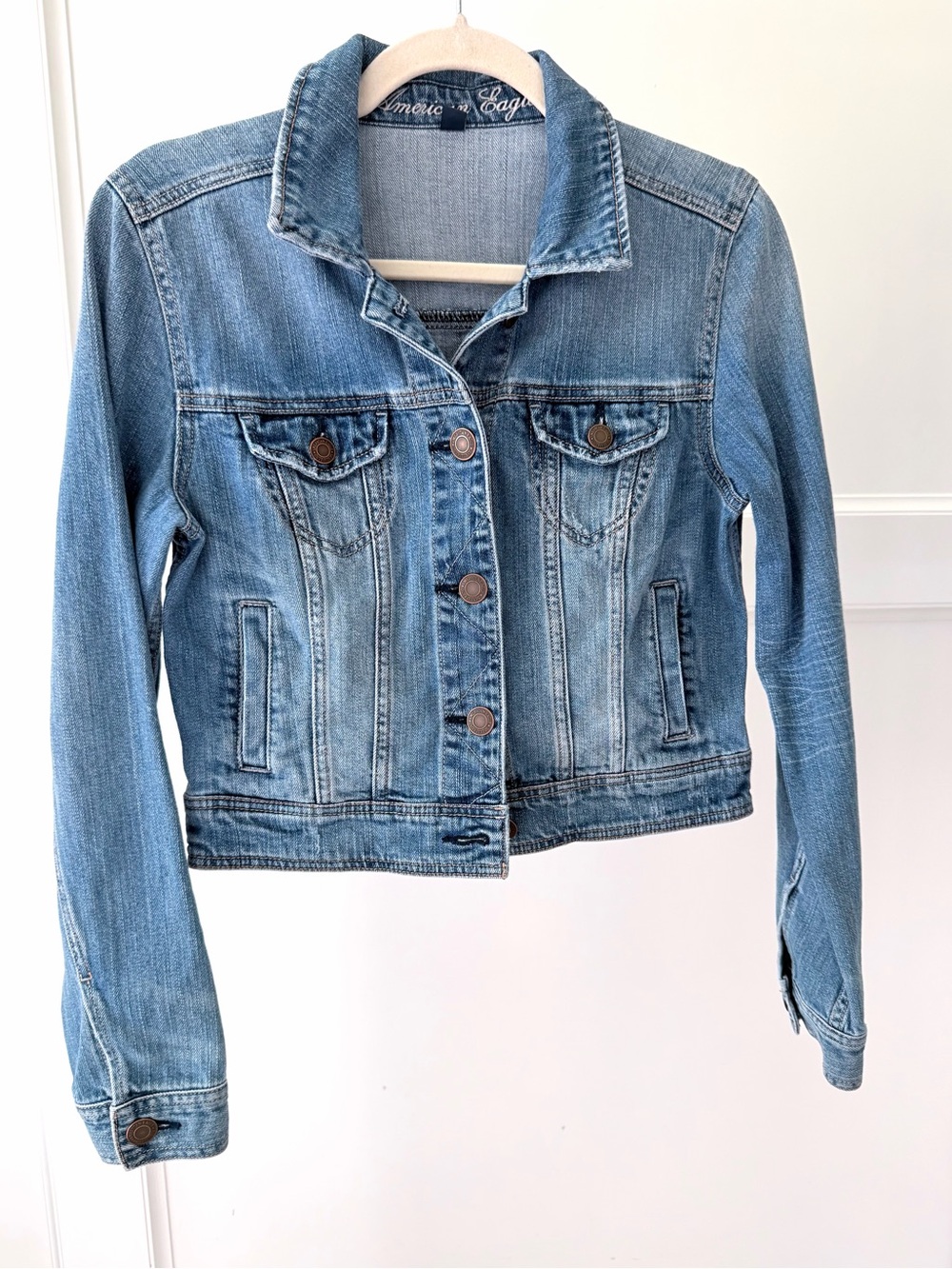 American Eagle Blue Jean Jacket with Script Logo Medium